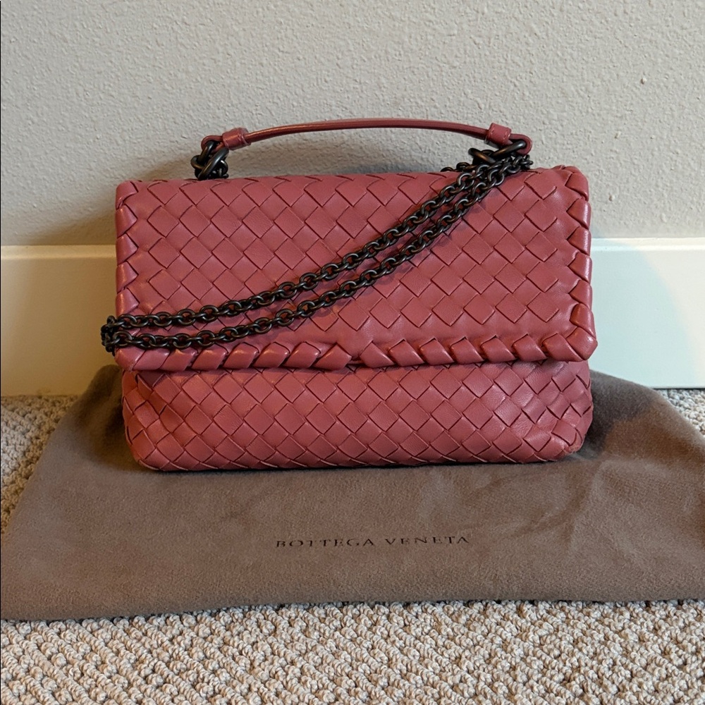 Bottega Veneta Rose Intrecciato Chain Crossbody Bag